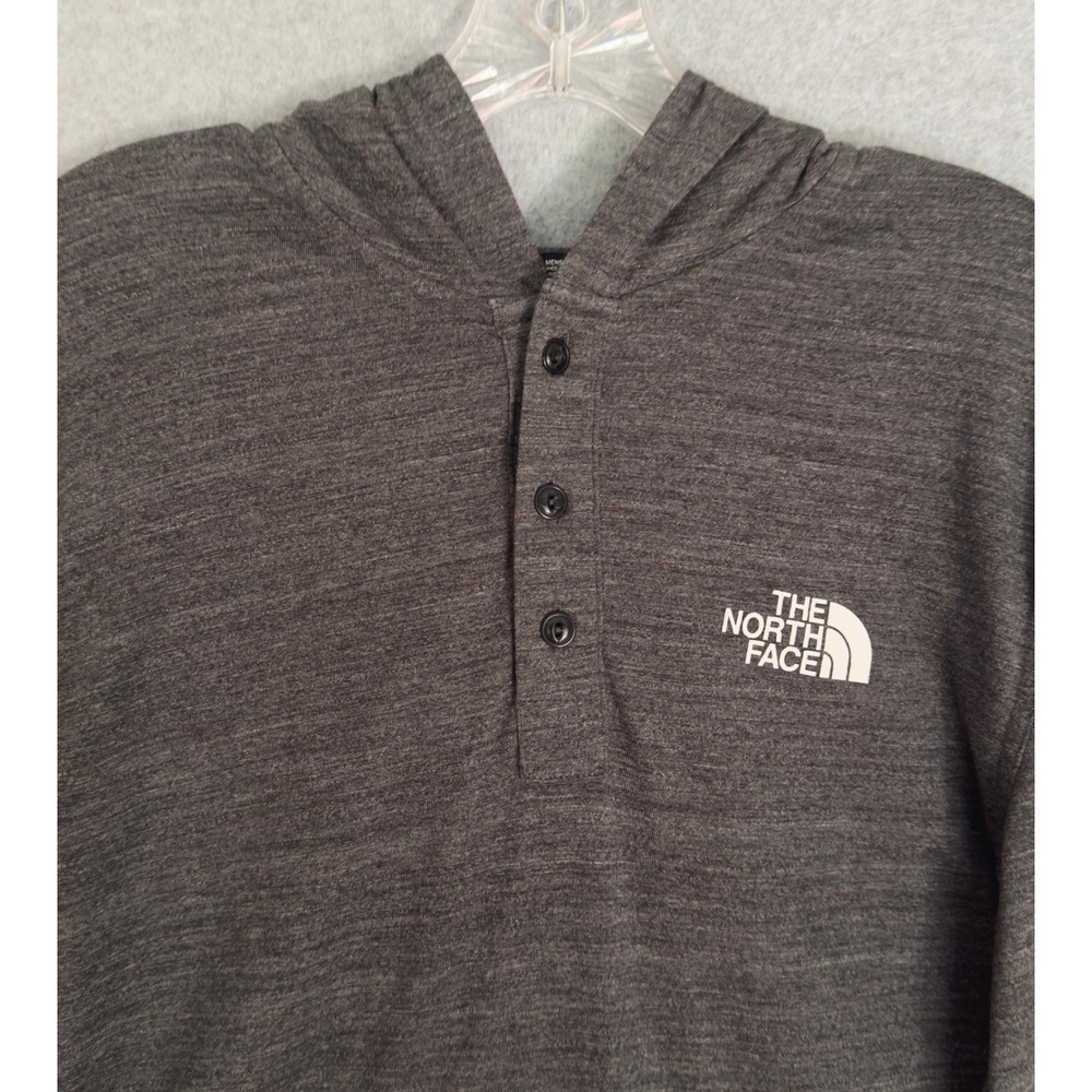 The North Face Hoodie Mens Medium Gray Henley Long Sleeve Lightweight Logo Pouch - Picture 3 of 10